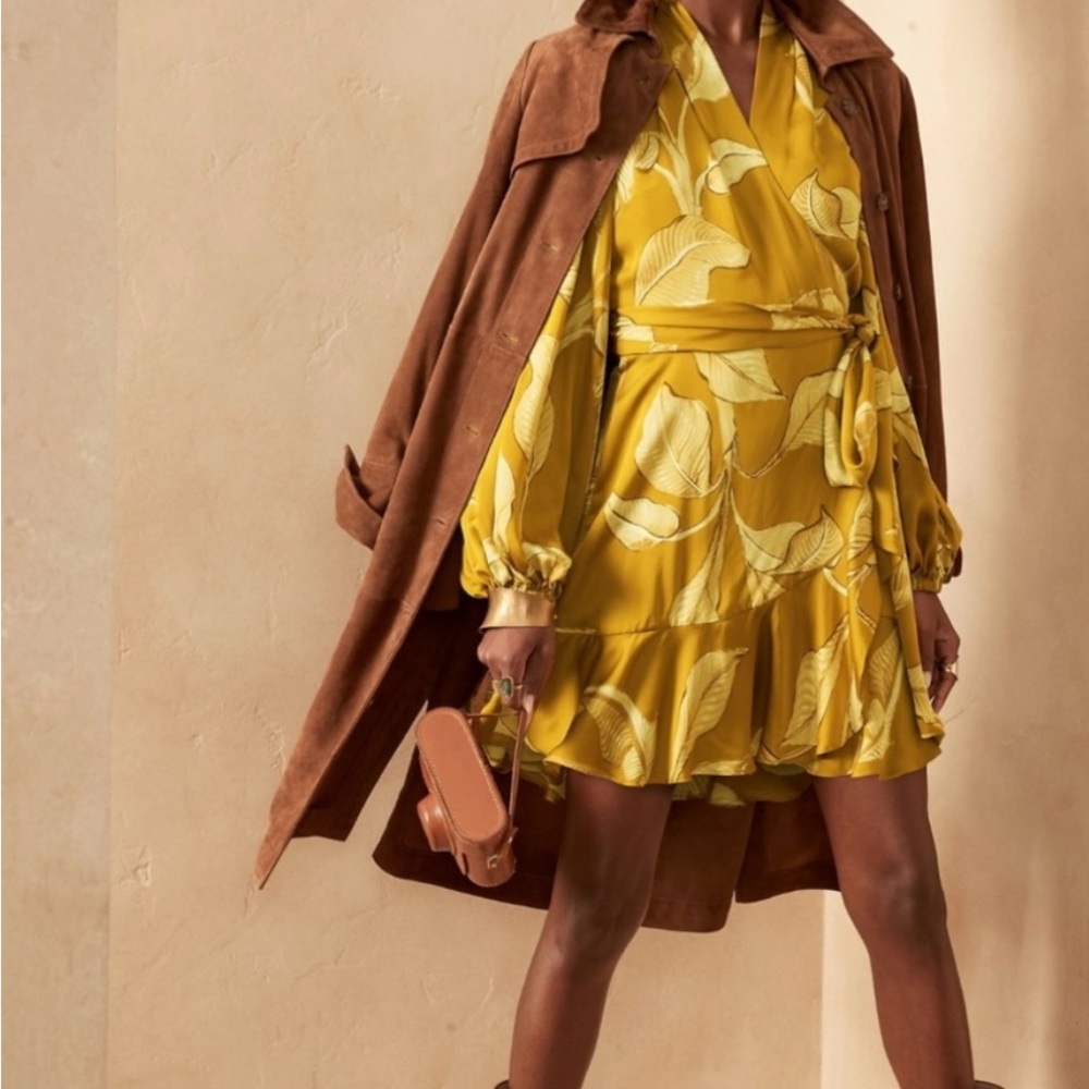 Banana Republic Golden Floral Long Sleeve Dress